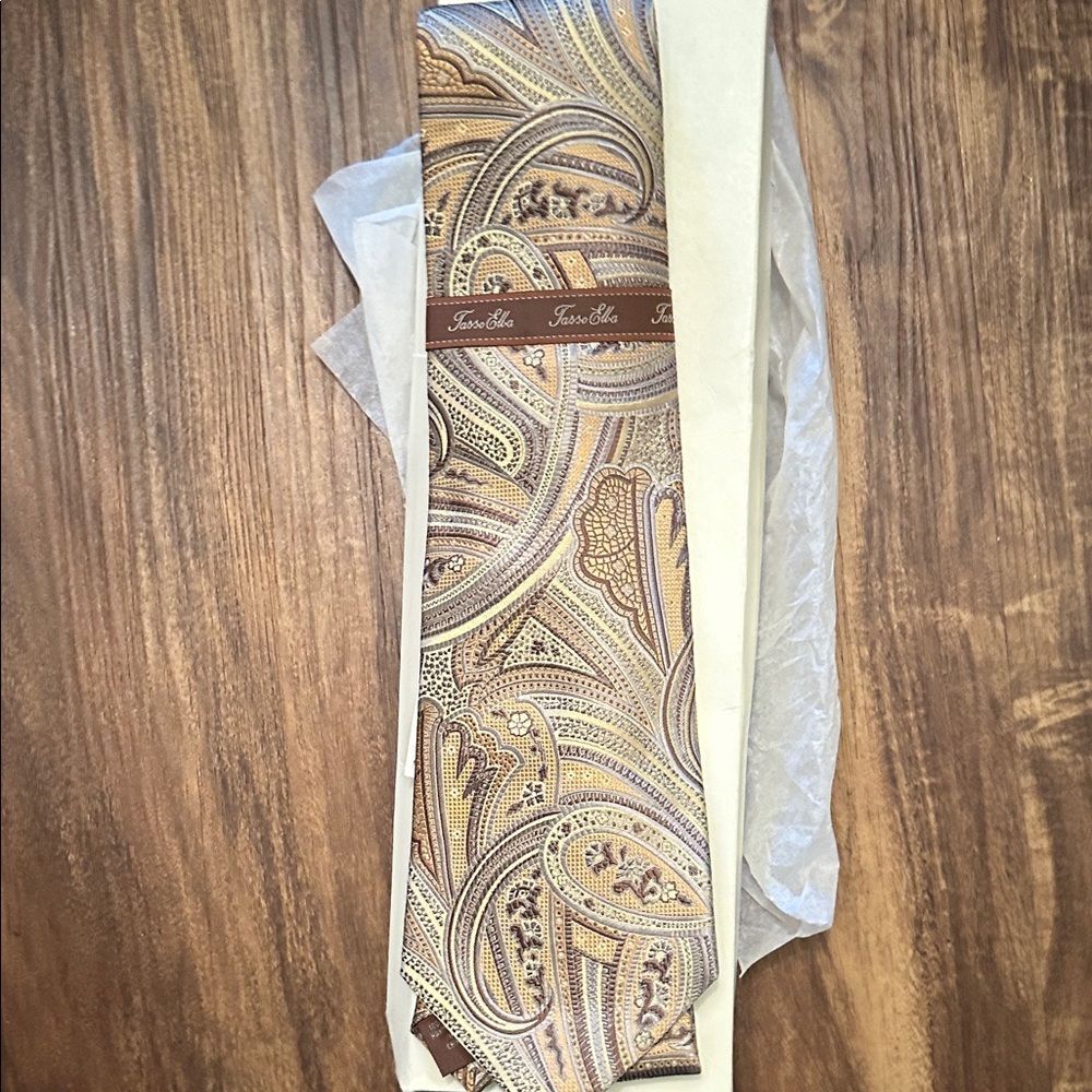 Tasso Elba Paisley Tie in Brown and Gold